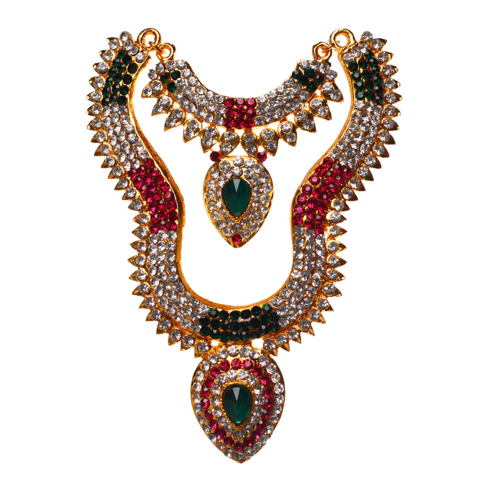 Stone Haram and Necklace Set - 5 x 3 Inches | Haram and Necklace Set/ Multicolour Stone Jewelry/ Jewellery for Deity