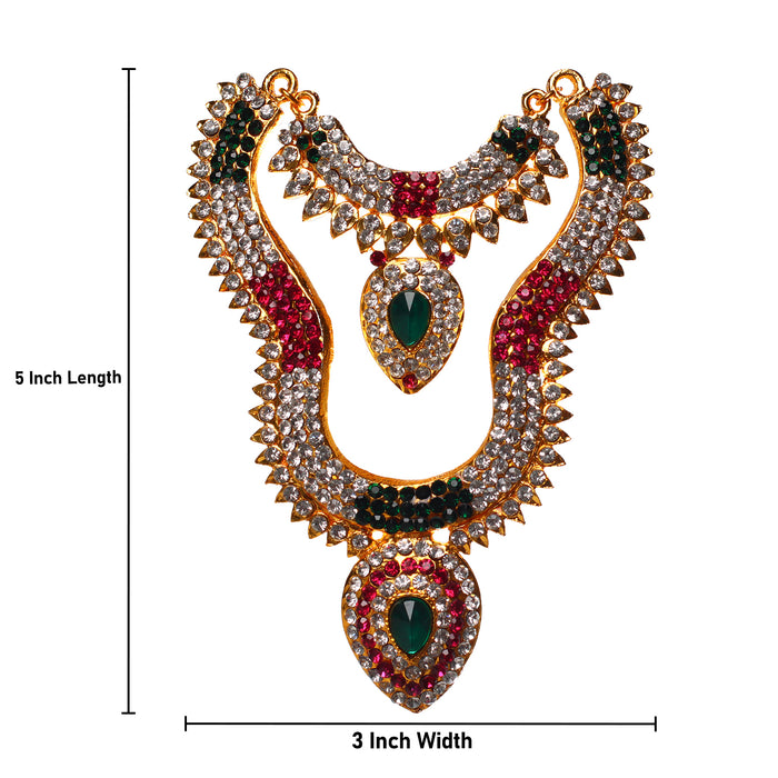 Stone Haram and Necklace Set - 5 x 3 Inches | Haram and Necklace Set/ Multicolour Stone Jewelry/ Jewellery for Deity
