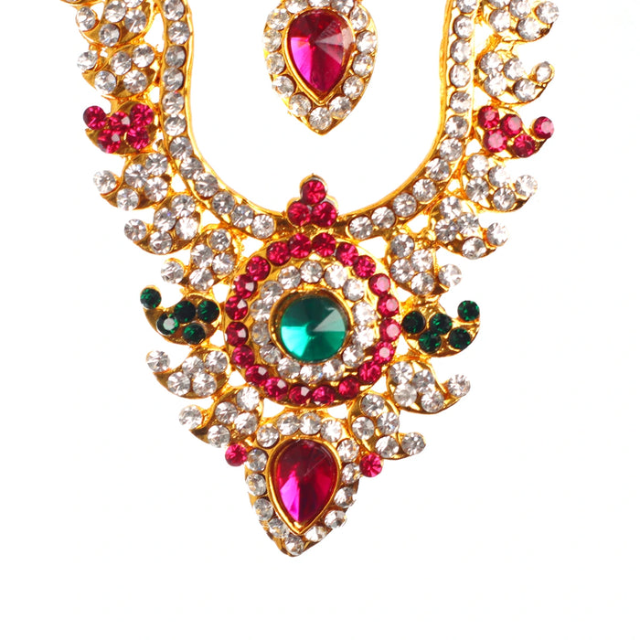 Stone Haram and Necklace Set - 5 x 3 Inch Mango | Haram and Necklace Set/ Multicolour Stone Jewelry/ Jewellery for Deity - Neck & Body Accessories