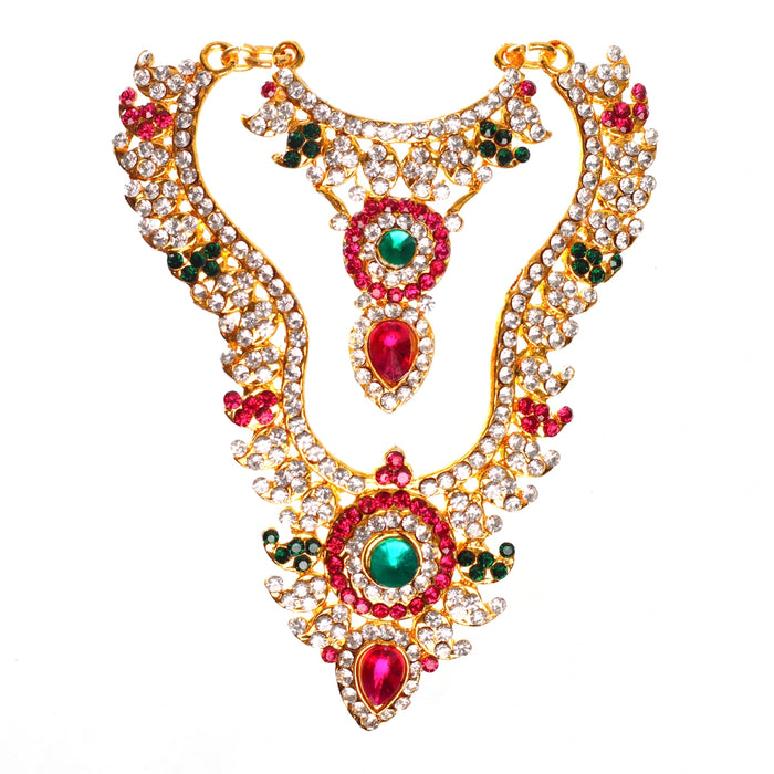 Stone Haram and Necklace Set - 5 x 3 Inch Mango | Haram and Necklace Set/ Multicolour Stone Jewelry/ Jewellery for Deity - Neck & Body Accessories