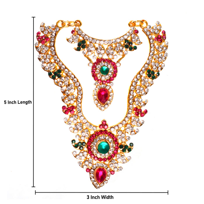 Stone Haram and Necklace Set - 5 x 3 Inch Mango | Haram and Necklace Set/ Multicolour Stone Jewelry/ Jewellery for Deity