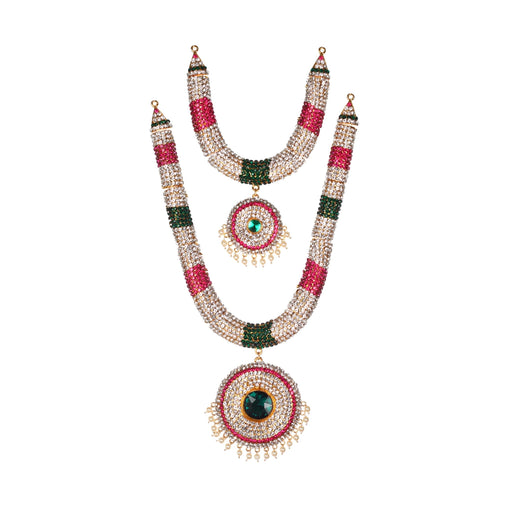 Stone Haram & Stone Necklace Set - 12.5 x 6 Inches | Multicolour Stone Jewelry/ Jewellery for Deity - Neck & Body Accessories