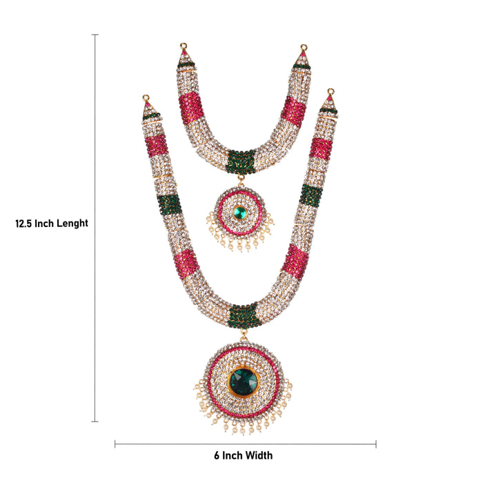 Stone Haram & Stone Necklace Set - 12.5 x 6 Inches | Multicolour Stone Jewelry/ Jewellery for Deity