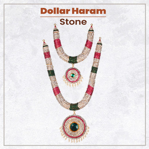 Stone Haram & Stone Necklace Set - 12.5 x 6 Inches | Multicolour Stone Jewelry/ Jewellery for Deity - Neck & Body Accessories