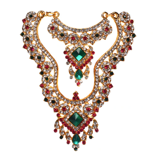 Stone Haram and Necklace Set - 5 x 3.5 Inches | Haram and Necklace Set/ Multicolour Stone Jewelry/ Jewellery for Deity - Neck & Body Accessories