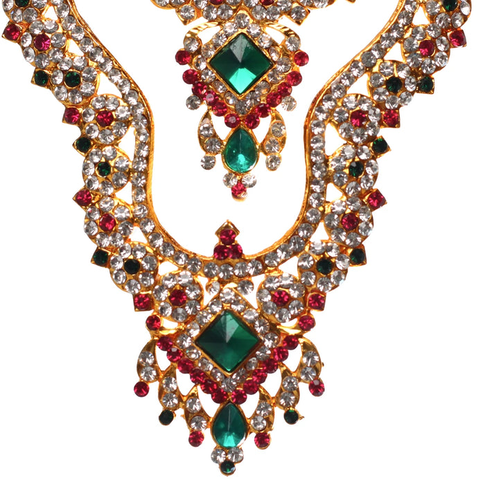 Stone Haram and Necklace Set - 5 x 3.5 Inches | Haram and Necklace Set/ Multicolour Stone Jewelry/ Jewellery for Deity - Neck & Body Accessories