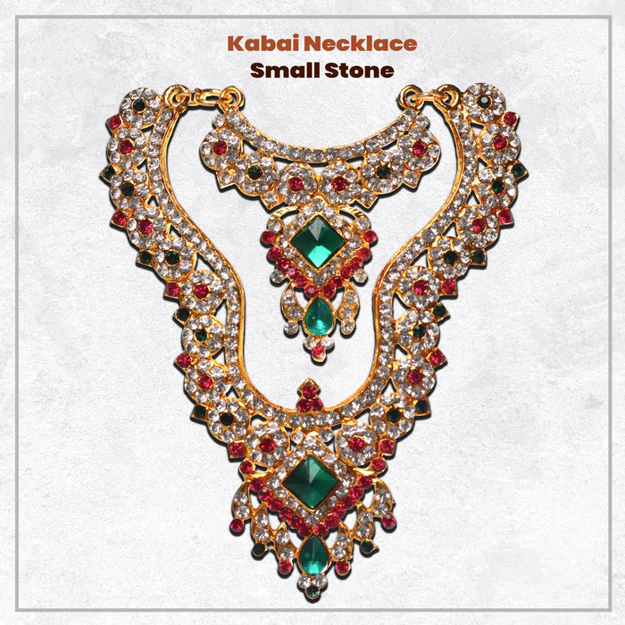 Stone Haram and Necklace Set - 5 x 3.5 Inches | Haram and Necklace Set/ Multicolour Stone Jewelry/ Jewellery for Deity - Neck & Body Accessories