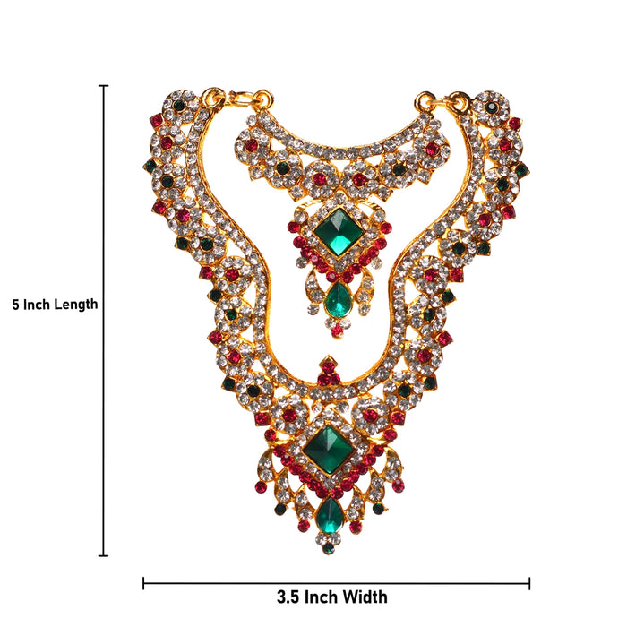 Stone Haram and Necklace Set - 5 x 3.5 Inches | Haram and Necklace Set/ Multicolour Stone Jewelry/ Jewellery for Deity - Neck & Body Accessories