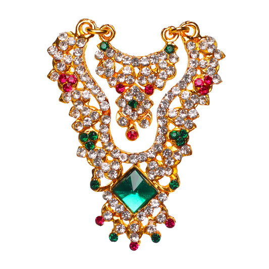 Stone Necklace - 2.5 x 1.75 Inches | 2 Line Necklace/ Multicolour Stone Jewelry/ Jewellery for Deity - Neck & Body Accessories