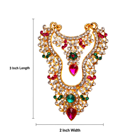 Stone Haram and Necklace Set - 3 x 2 Inches | Haram and Necklace Set/ Multicolour Stone Jewelry/ Jewellery for Deity - Neck & Body Accessories