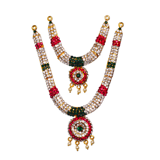 Stone Haram & Stone Necklace Set - 5 x 1 Inches | Haram Necklace Set/ Multicolour Stone Jewelry for Deity - Neck & Body Accessories