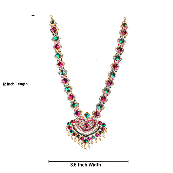 Stone Haram and Necklace - 12 x 3.5 Inches | Haram & Necklace Set/ Multicolour Stone Jewelry for Deity