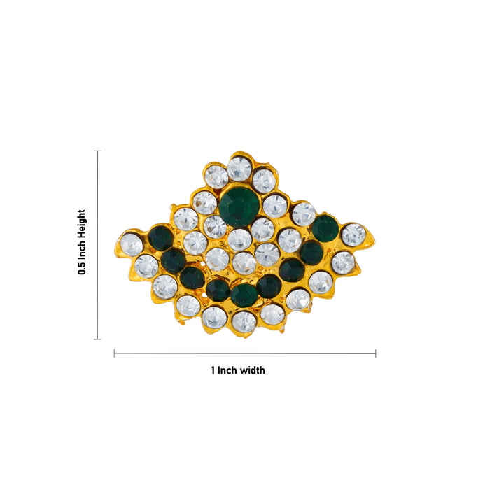 Earring Pair - 0.5 x 1 Inches | Multicolour Stone Karna Pathakam/ Gold Polish Stone Studs for Deity