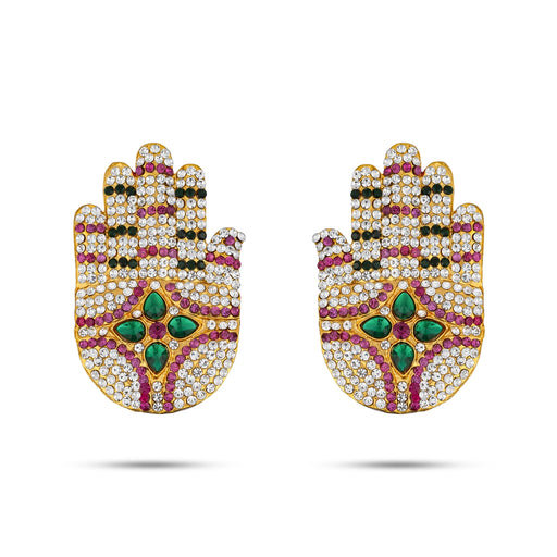 Stone Hastham Pair - 3 x 2 Inches | Stone Hand/ Multicolour Stone Jewellery for Deity/ 100 Gms Approx - Neck & Body Accessories