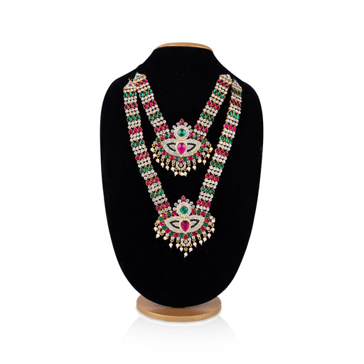 Stone Necklace & Stone Haram Pair - 12.5 Inches | Beads & Multicolour Stone Artificial Jewelry for Deity - Neck & Body Accessories