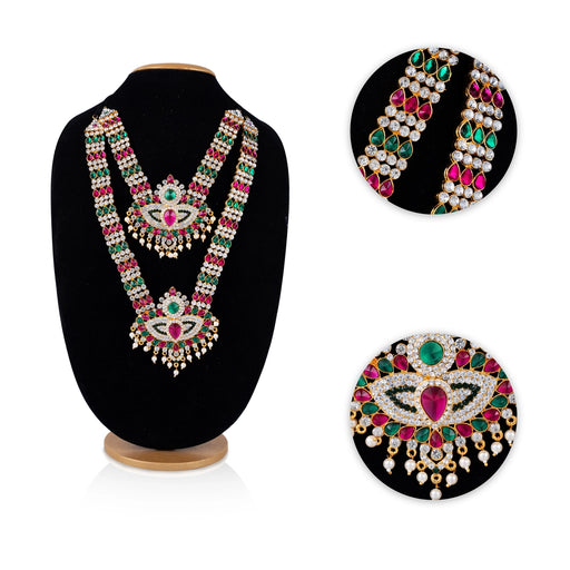 Stone Necklace & Stone Haram Pair - 12.5 Inches | Beads & Multicolour Stone Artificial Jewelry for Deity - Neck & Body Accessories