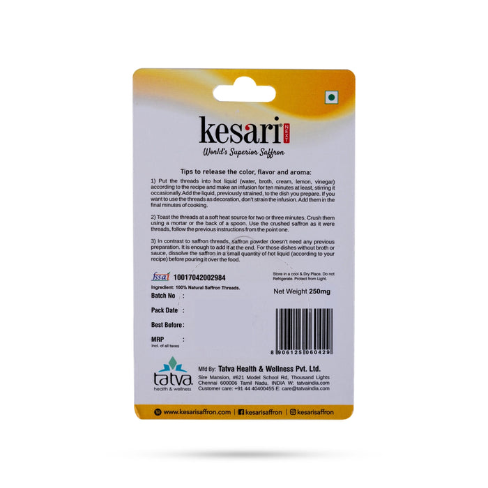 Kesari Worlds Superior Saffron - 250 mg | Kesar/ Kumkuma Puvvu for Cooking And Health - Spices & Herbs