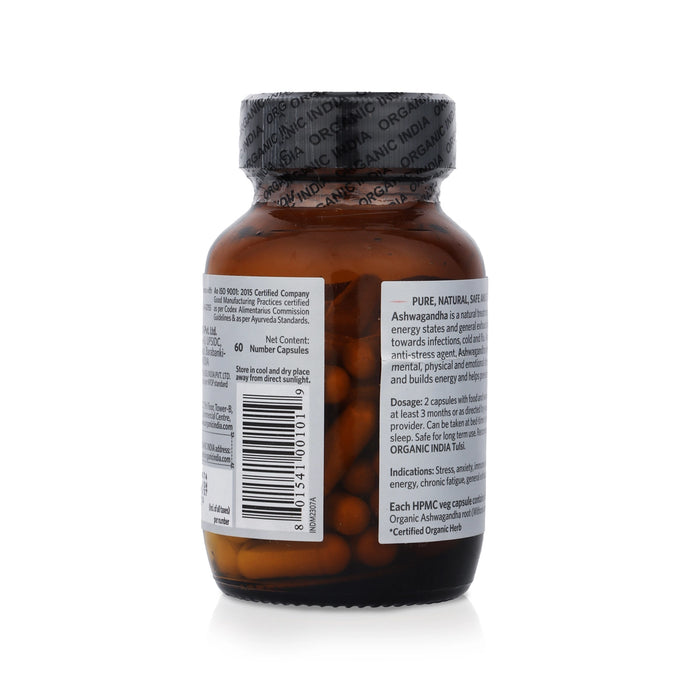 Organic India Ashwagandha Capsules - 60 Pcs | Relieves Stress and Builds Vitality - Ayurvedic Mix