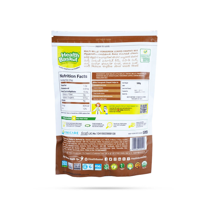 Multi Millet Fenugreek Leaves Chapati Mix - 500 Gms | Multi Millet Chapatti/ Vendhaya Keerai Chapathi - Instant Mixes