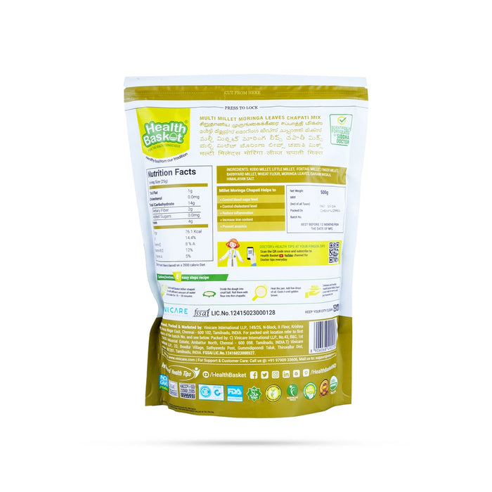 Multi Millet Moringa Leaves Chapati Mix - 500 Gms | Multi Millet Chapati/ Moringa Chapati - Instant Mixes