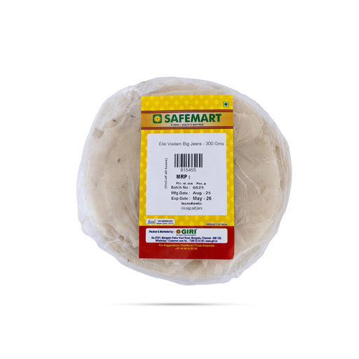 Jeera Elai Vadam - 300 Gms | Giri Rice Vadagam/ Homemade Fryums/ Rice Papad For Traditional Meals And Snacks - Papad & Vadam