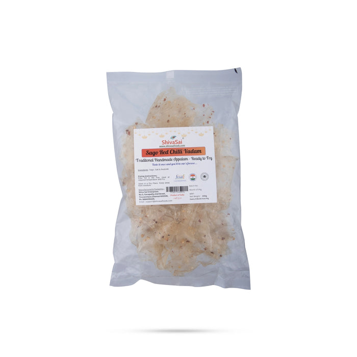 Sago Red Chilli Vadam - 100 Gms | Traditional Handmade Appalam/ Ready To Fry/ Fryums/ Pappad - Papad & Vadam