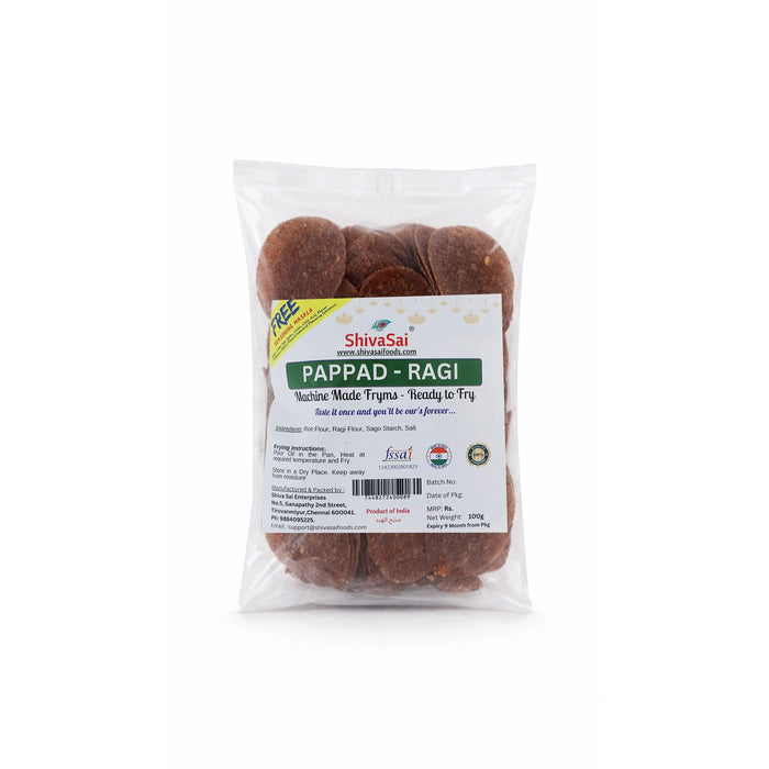 Ragi Papad - 100 Gms | Ragi Appalam/ Ready to Fry Pappad/ Crispy Fryums For Snack Lovers & Meal Side Dish