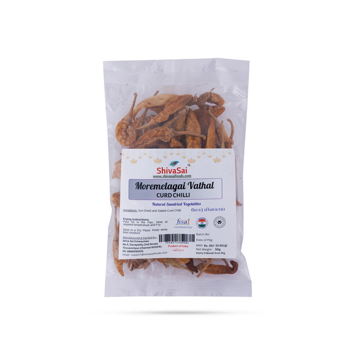 Mor Milagai Vathal- 50Gms | Shivasai Curd Chilli Vadagam/Dahi Mirchi Fryums/ Curd Chilly Vadam For Spicy Flavor - Papad & Vadam