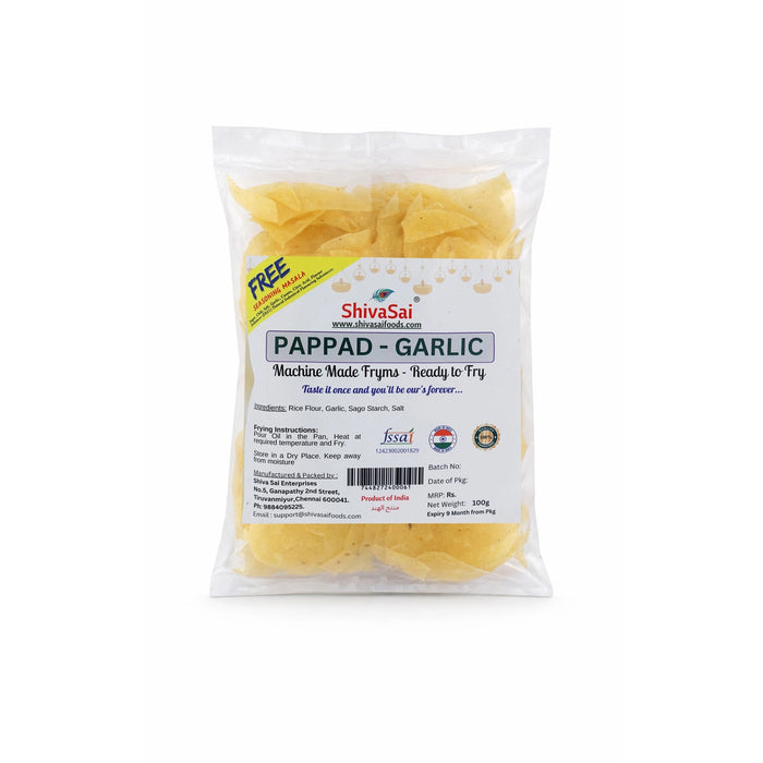 Garlic Pappad - 100 Gms | Ready To Fry Appalam / Crispy Fryums For Snack And Meal Side Dish