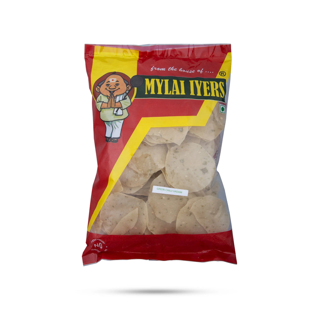 Mylai Iyers Green Chilly Vadam - 200 Gms | Green Chilli Vathal/ Fryums/ Papad