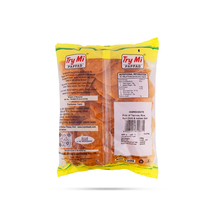 Red Chilli Papad - 200 Gms | Appalam/ Try Mi Pappad/ Crispy Fryums For Spicy Snack Lovers And Meal Side Dish - Papad & Vadam
