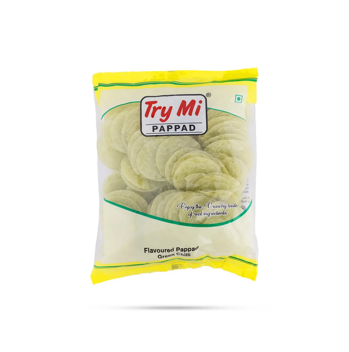 Green Chilli Papad - 200 Gms | Appalam/ Try Mi Pappad/ Crispy Fryums For Snacks And Meal Side Dish - Papad & Vadam