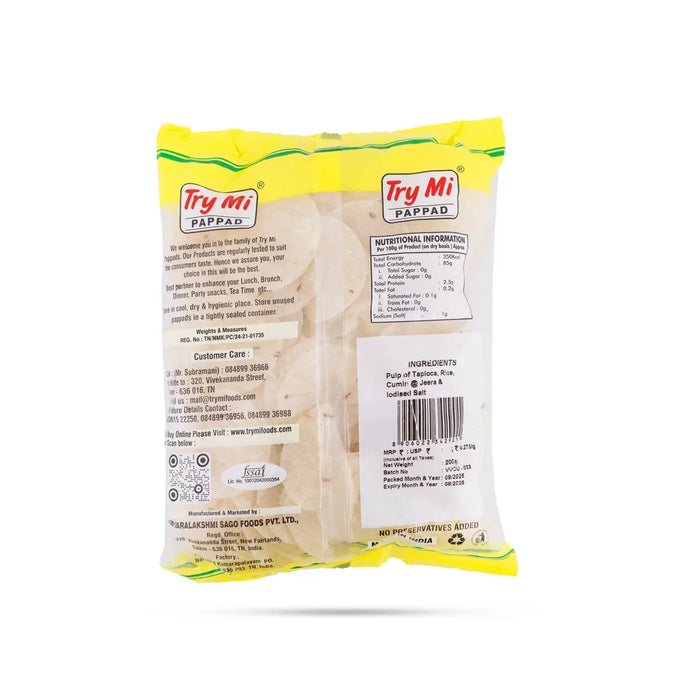 Cumin Papad - 200 Gms | Jeera Appalam/ Try Mi Pappad/ Crispy Fryums For Meal Side Dish And Snacks - Papad & Vadam