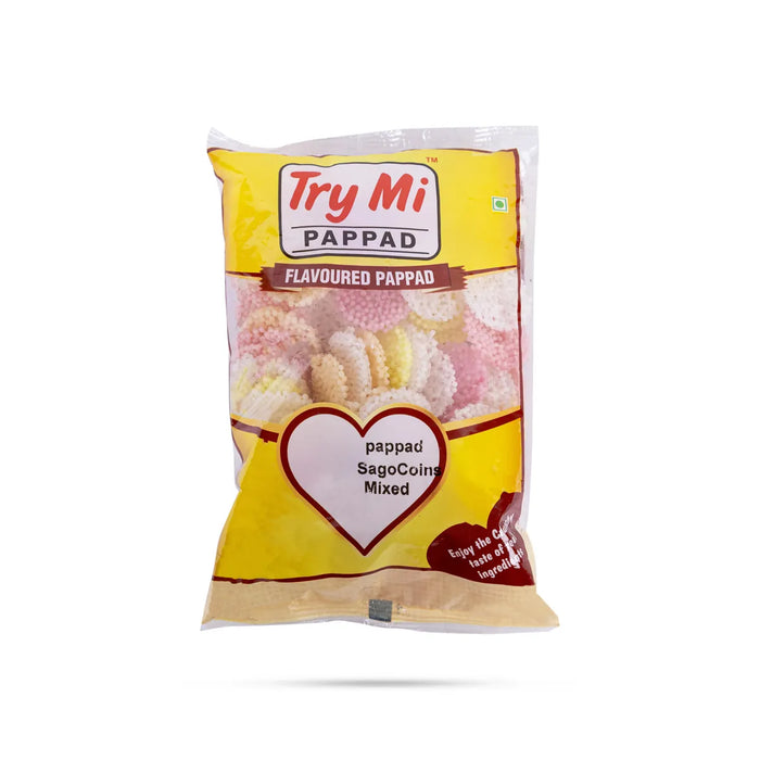 Coin Shape Sago Papad - 200 Gms | Coloured Javvarisi Appalam/ Try Mi Pappad/ Crispy Sabudana Fryums For Snacks - Papad & Vadam