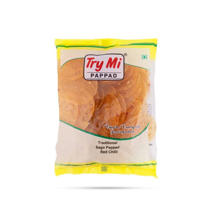 Red Chilli Sago Papad - 200 Gms | Javvarisi Appalam/ Try Mi Pappad/ Sabudana Fryums For Meal Side Dish - Papad & Vadam