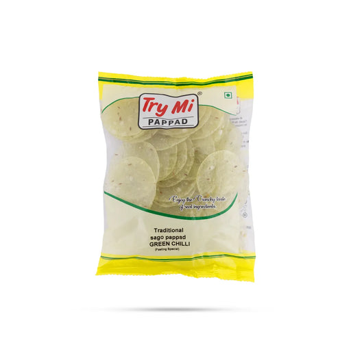 Green Chilli Sago Papad - 200 Gms | Javvarisi Appalam/ Try Mi Pappad/ Sabudana Fryums For Meal Side Dish - Papad & Vadam