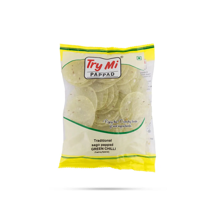 Green Chilli Sago Papad - 200 Gms | Javvarisi Appalam/ Try Mi Pappad/ Sabudana Fryums For Meal Side Dish - Papad & Vadam