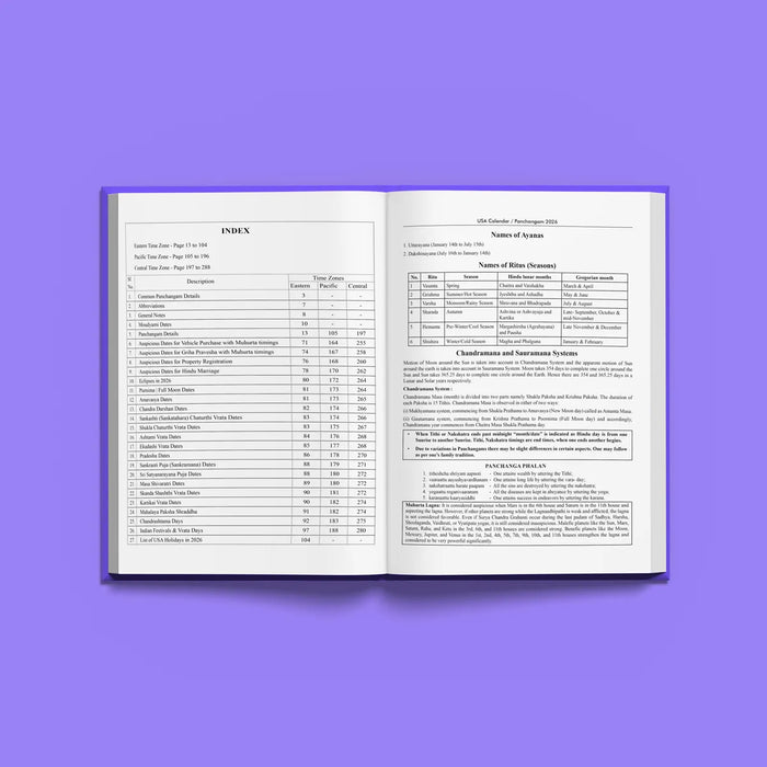 USA Calendar / Panchangam 2026 - Calendar
