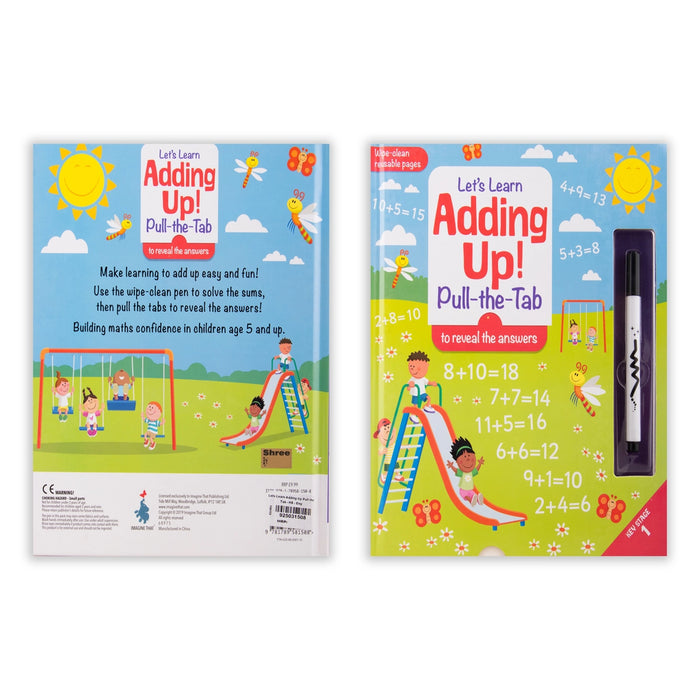 Lets Learn Adding Up Pull The Tab - To Reveal The Answers - English | Wipe Clean Reusable Pages/ Childrens Activity Book - Children Activity Books