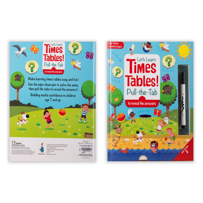 Lets Learn Times Tables Pull The Tab - To Reveal The Answers - English | Wipe Clean Reusable Pages/ Childrens Activity Book - Children Activity Books
