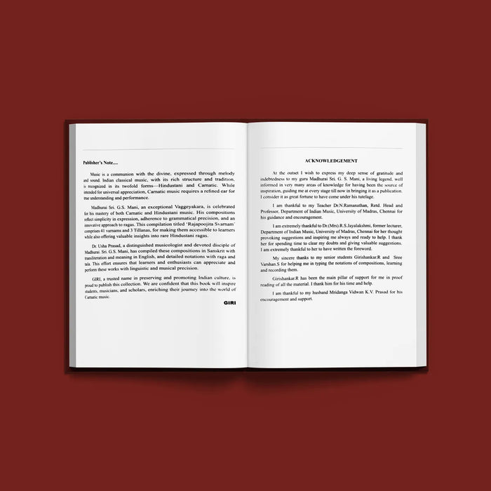 Rajapoojita Svarnam - Madurai Sri.G.S.Manis Varnams And Tillanas- Sanskrit - English | Usha Prasad/ Music Book - Bhajan, Music & Dance