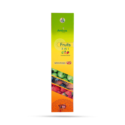 Ambica Nitya Pooja Fruits 3 In 1 Incense Sticks, the perfect blend of tradition to elevate your daily rituals. 
