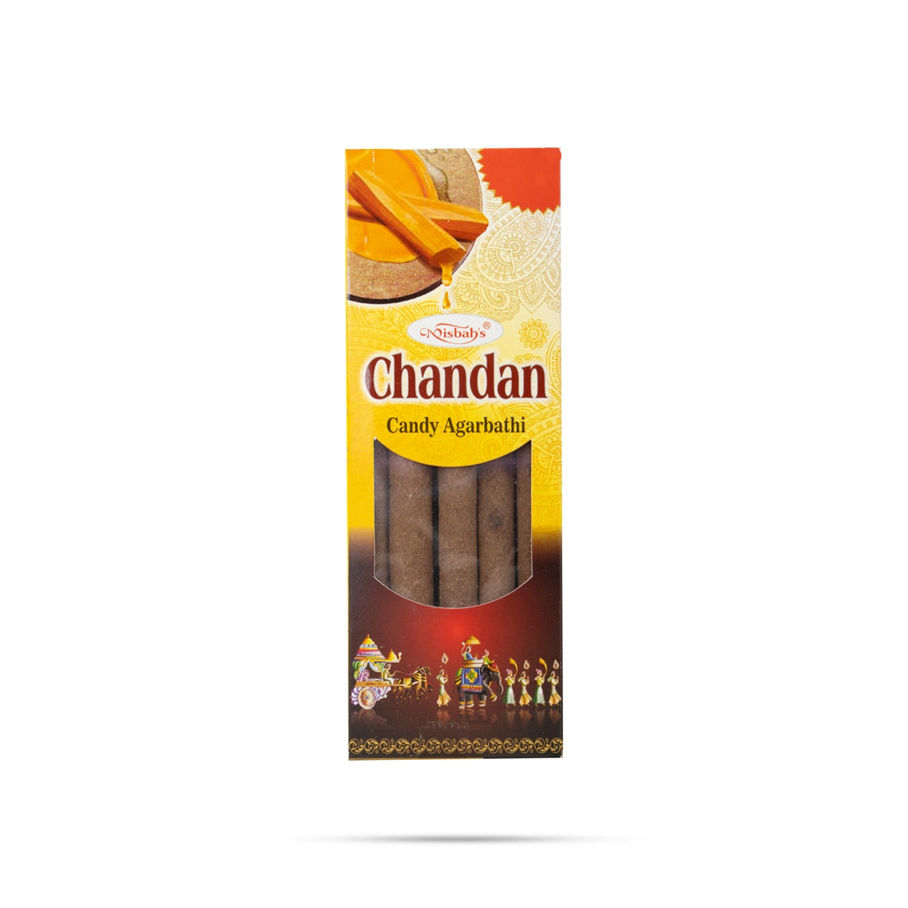 The Chandan Candy Agarbathi is a delightful blend of aromatic incense sticks.
