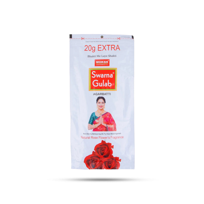 Elevate your spiritual experience with Moksh Swarna Gulab Incense Sticks.
