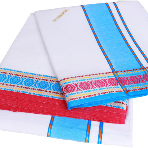 Veshti - 6.25 Mtrs | Cotton Dhoti/ White Colour/ Guruji Border Vesti for Men - Veshti & Dhoti