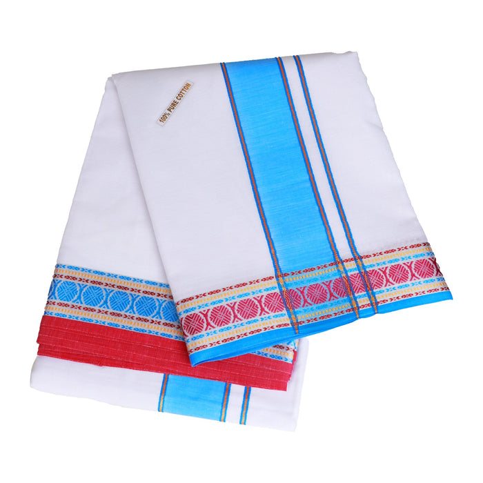 Veshti - 6.25 Mtrs | Cotton Dhoti/ White Colour/ Guruji Border Vesti for Men - Veshti & Dhoti