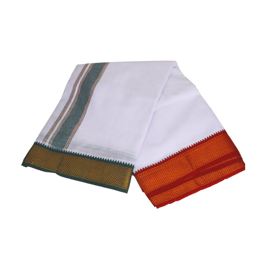 Veshti - 9 x 5 Yards | 10 Kan MayilKan Design Dhoti for Men/ White Colour - Veshti & Dhoti