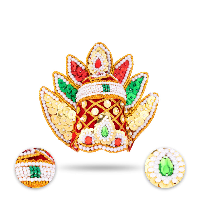 Moti Crown | Velvet Kireedam/ Mukut/ Kiritam for Deity/ Assorted Design and Colour