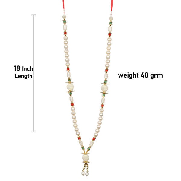 Moti Mala - 7 Inches | 4 Line Mala with Stone Locket/ Jewellery for Deity