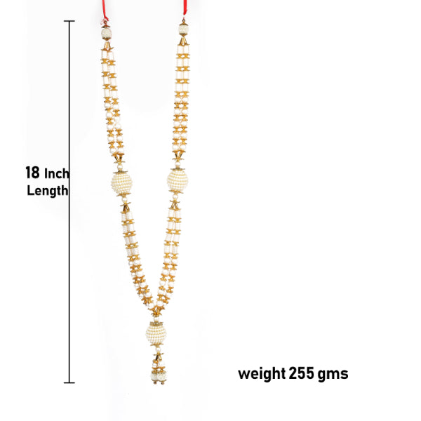 Moti Mala - 7 Inches | 4 Line Mala with Stone Locket/ Jewellery for Deity